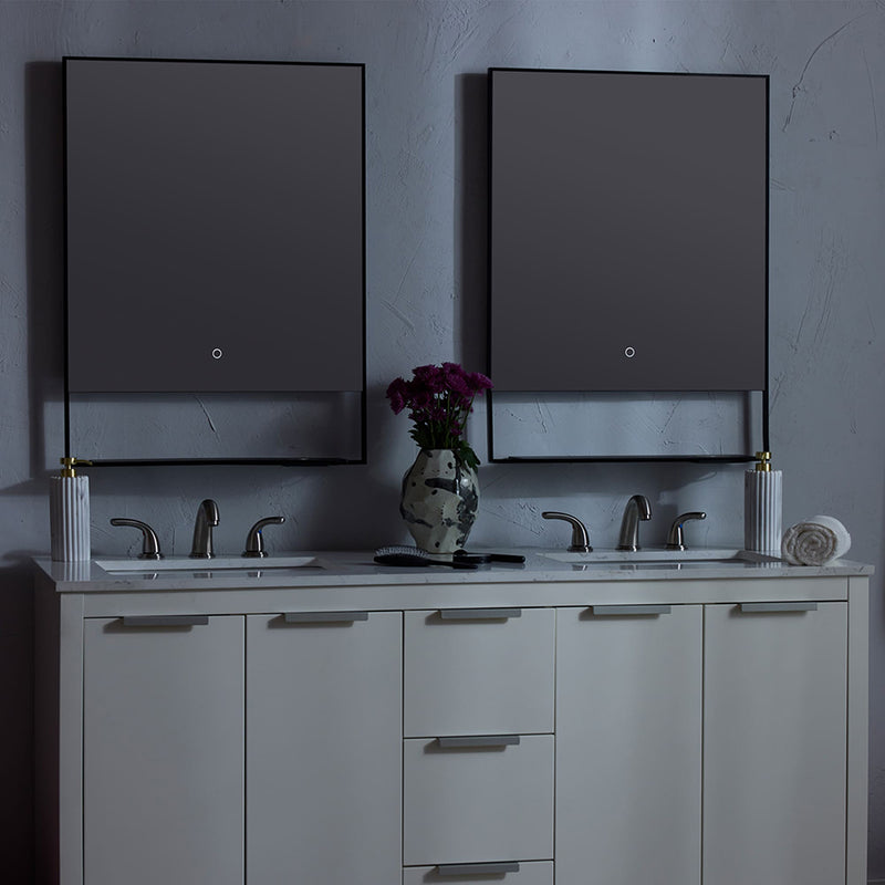 Castore Rectangular Lighted Led Vanity Mirror - Wall Mount - 20W x 32H" Aluminum/Glass/Black