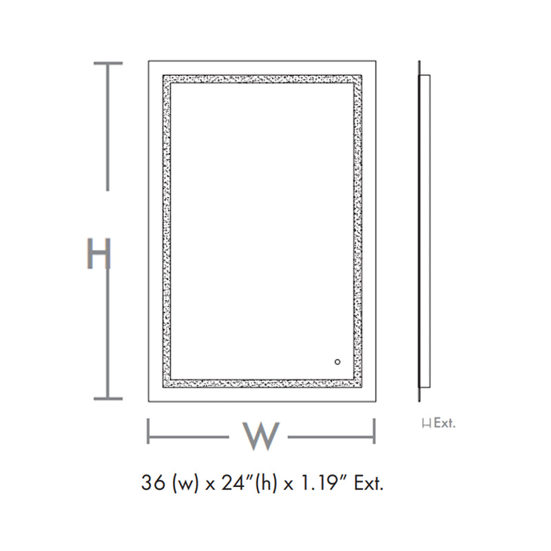 Track Rectangular Lighted Led Vanity Mirror - Wall Mount - 36W x 24H" Glass/Glass