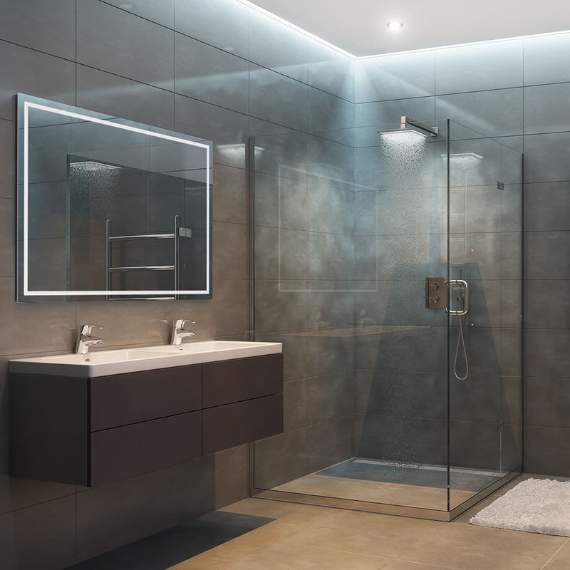 Track Rectangular Lighted Led Vanity Mirror - Wall Mount - 36W x 24H" Glass/Glass