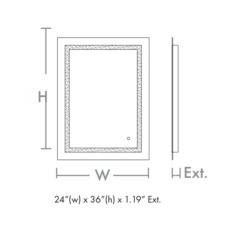 Track Rectangular Lighted Led Vanity Mirror - Wall Mount - 24W x 36H" Glass/Glass