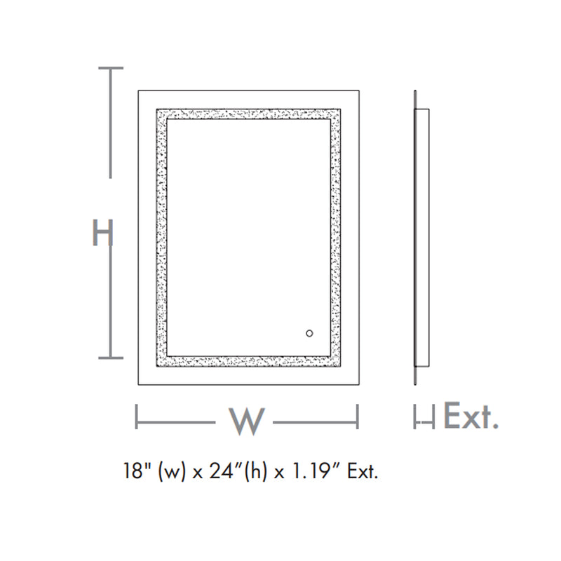 Track Rectangular Lighted Led Vanity Mirror - Wall Mount - 18W x 24H" Glass/Glass
