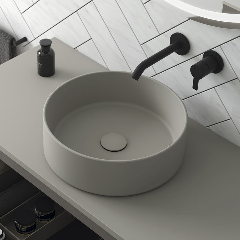 Sun Round Bathroom Sink - Vessel - 15" Ceramic/Sand