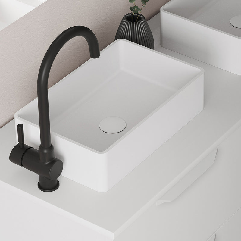 Taos Rectangular Bathroom Sink - Vessel - 18" Mineral/Matt White