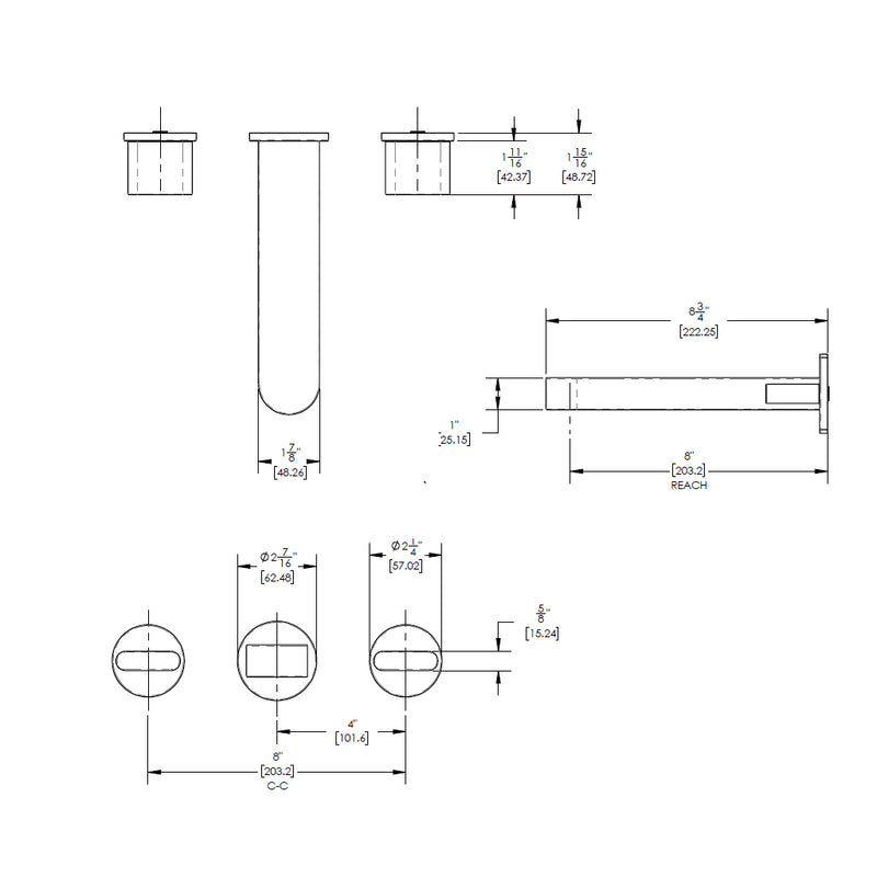 Rond Round Blade Handles Complete Bathroom Faucet - Widespread-Wall Mount - 8" Brass/Satin Nickel