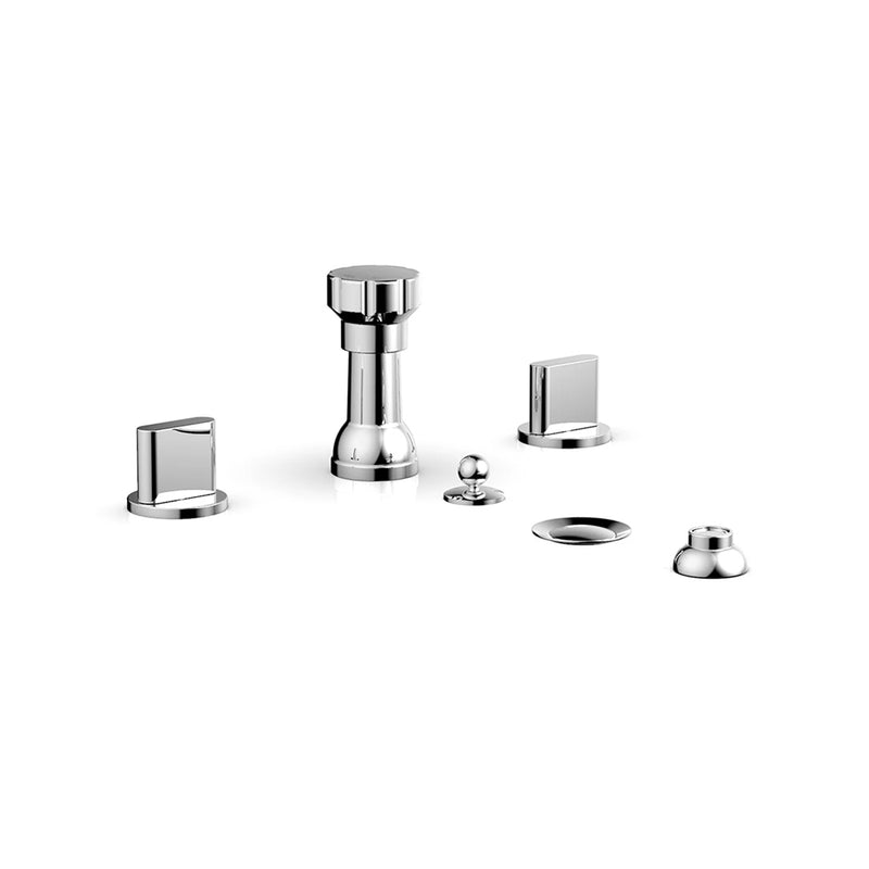 Rond Round Blade Handles Four Hole Bidet Faucet - Toilet Mount - 8" Brass/Polished Chrome