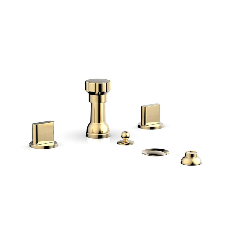 Rond Round Blade Handles Four Hole Bidet Faucet - Toilet Mount - 8" Brass/Satin Brass