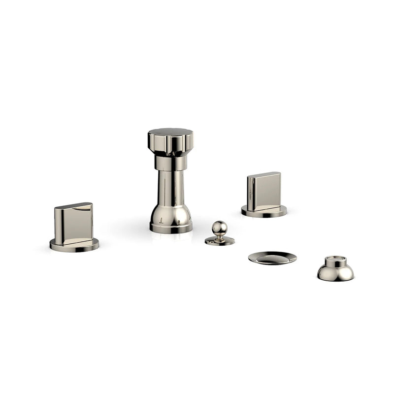 Rond Round Blade Handles Four Hole Bidet Faucet - Toilet Mount - 8" Brass/Polished Nickel