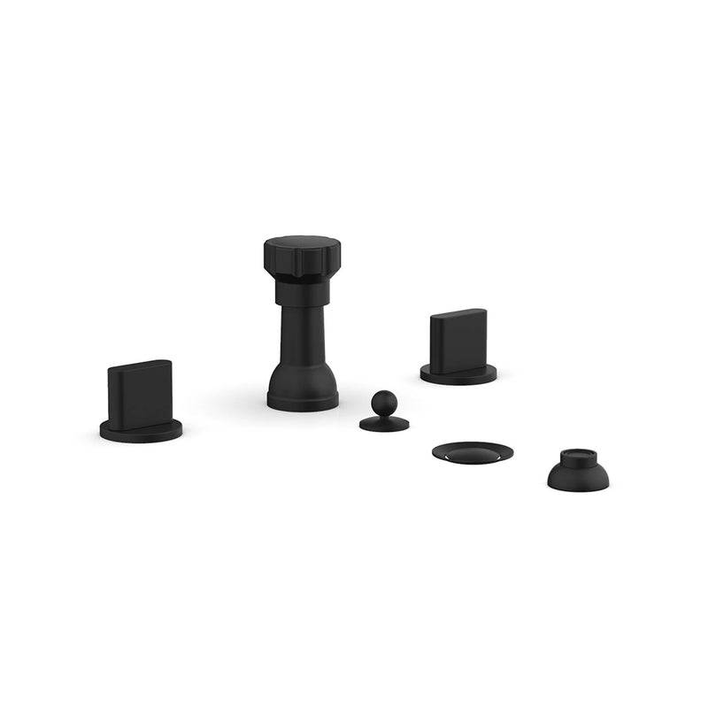 Rond Round Blade Handles Four Hole Bidet Faucet - Toilet Mount - 8" Brass/Matt Black