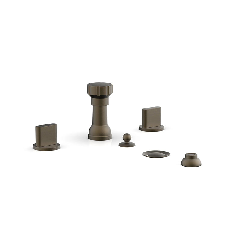 Rond Round Blade Handles Four Hole Bidet Faucet - Toilet Mount - 8" Brass/Gun Metal