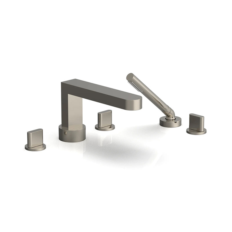 Rond Round Blade Handles With Hand Shower Complete Tub Faucet - Drop-In - 8" Brass/Polished Nickel