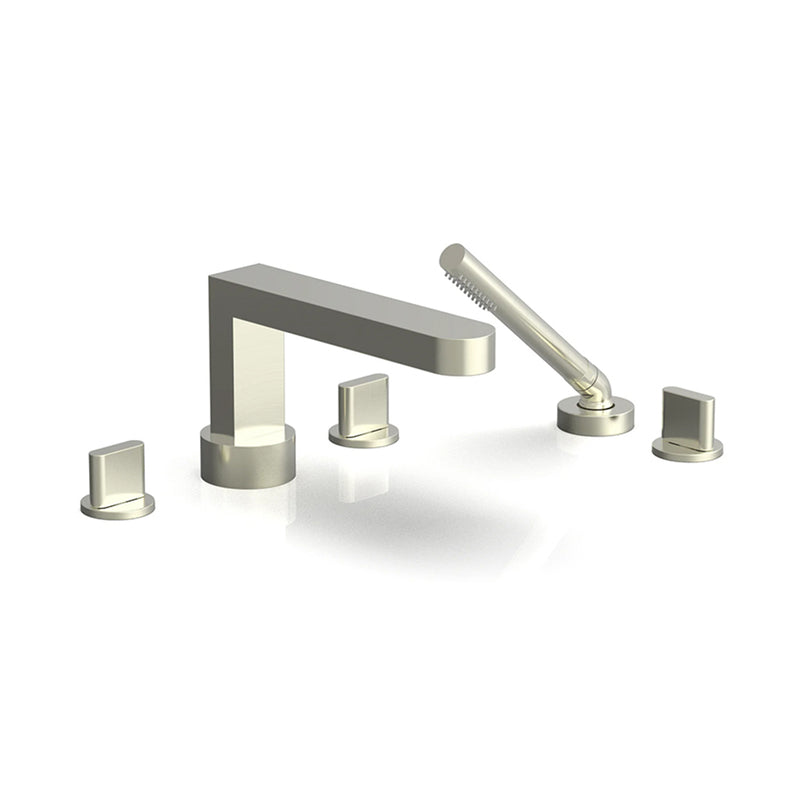 Rond Round Blade Handles With Hand Shower Complete Tub Faucet - Drop-In - 8" Brass/Satin Nickel