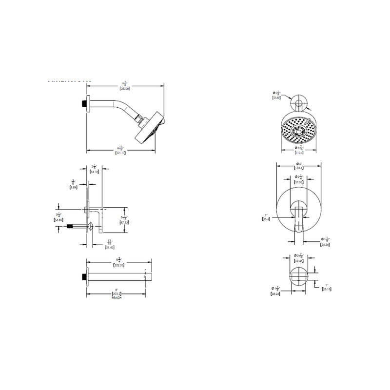 Rond 2 Way Pressure Balance Trim Complete Shower Set - Wall Mount - 5" Brass/Gun Metal