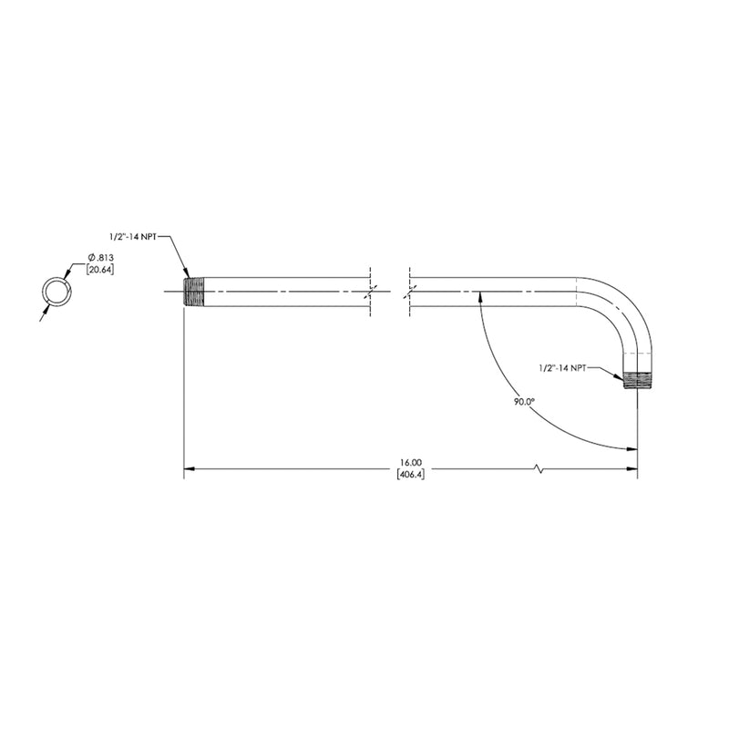 Round 90° Angle Shower Arm - Wall Mount - 16" Brass/Polished Nickel