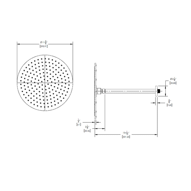 Round Complete Shower Head - Ceiling Mount - 12" Brass/Satin Nickel