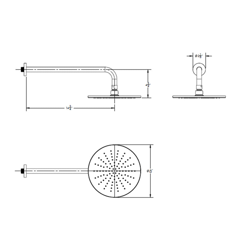 Round Complete Shower Head - Wall Mount - 8" Brass/Satin Nickel