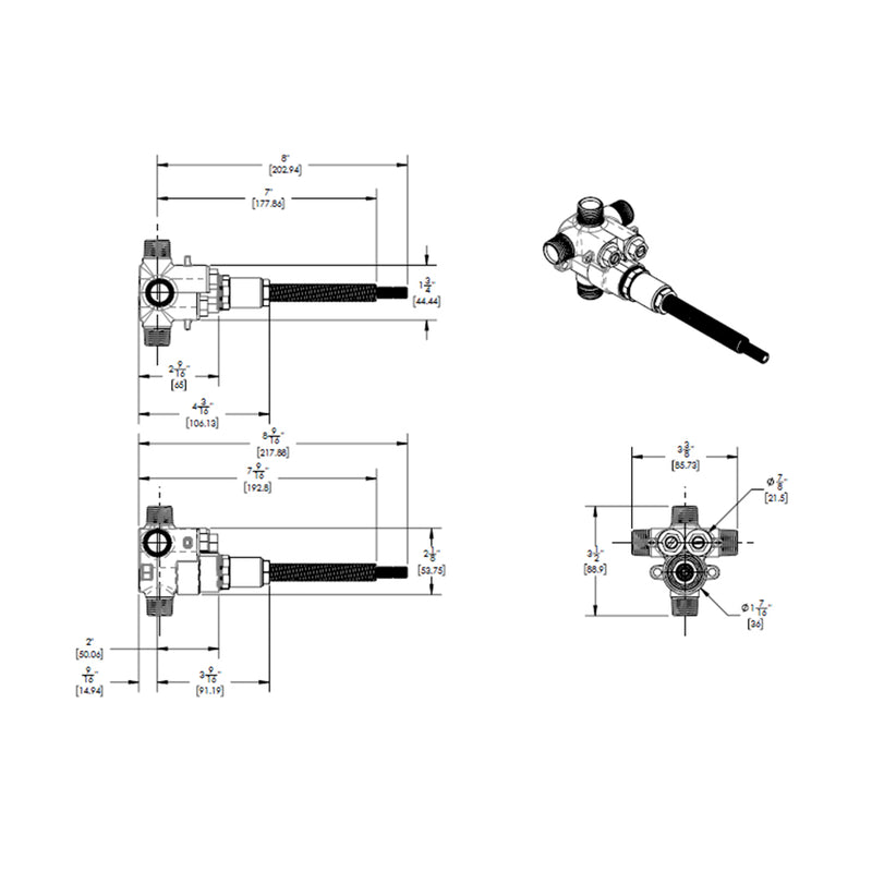 Rond 1/2" Thermostatic Shower Mixer - Wall Mount - 6" Brass/Satin Nickel