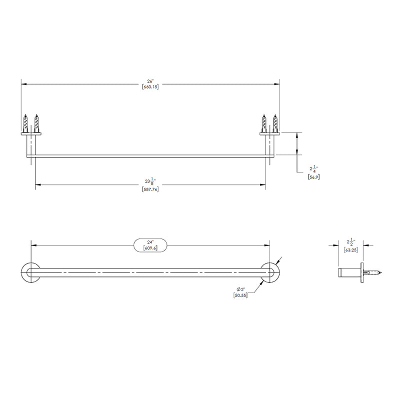 Contemporary Single Towel Bar - Wall Mount - 24" Brass/Architectural Bronze
