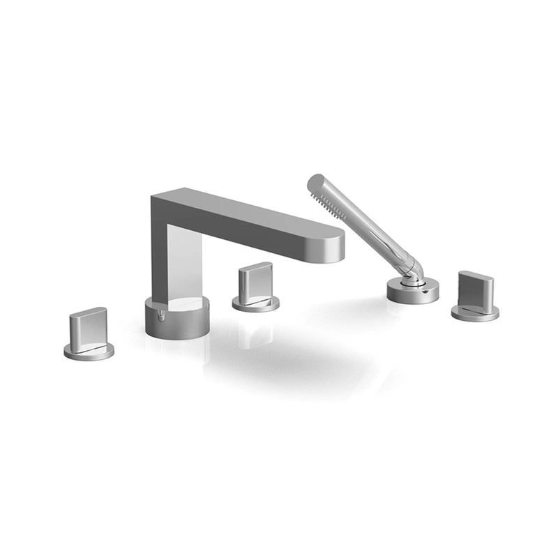 Rond Round Blade Handles With Hand Shower Complete Tub Faucet - Drop-In - 8" Brass/Polished Chrome