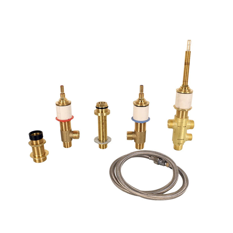 Rond Round Blade Handles With Hand Shower Complete Tub Faucet - Drop-In - 8" Brass/Satin Brass