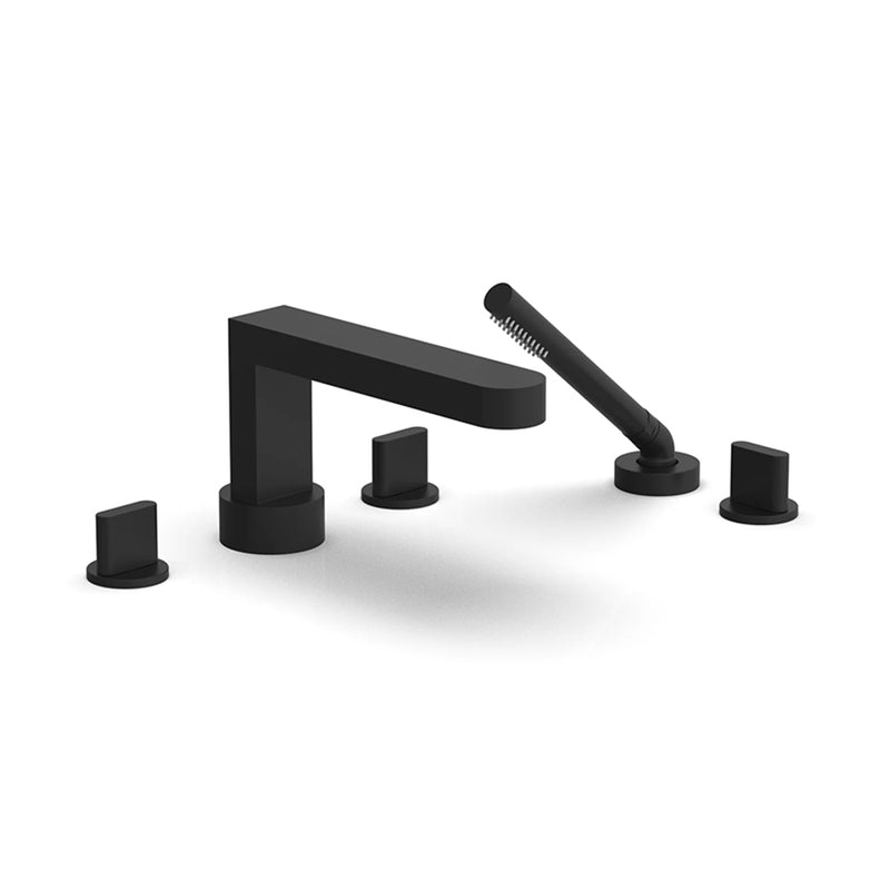 Rond Round Blade Handles With Hand Shower Complete Tub Faucet - Drop-In - 8" Brass/Matt Black