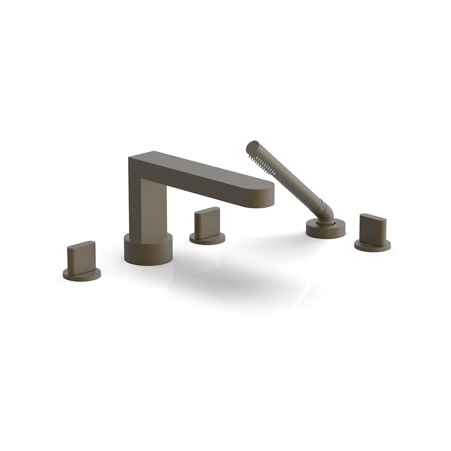 Rond Round Blade Handles With Hand Shower Complete Tub Faucet - Drop-In - 8" Brass/Architectural Bronze
