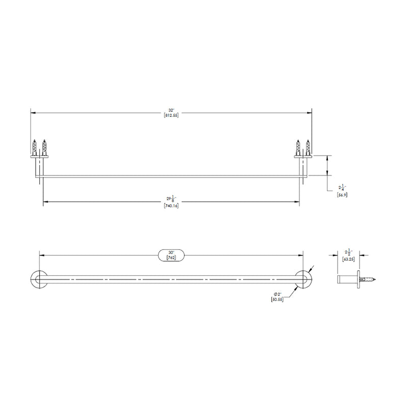 Contemporary Single Towel Bar - Wall Mount - 30" Brass/Polished Chrome