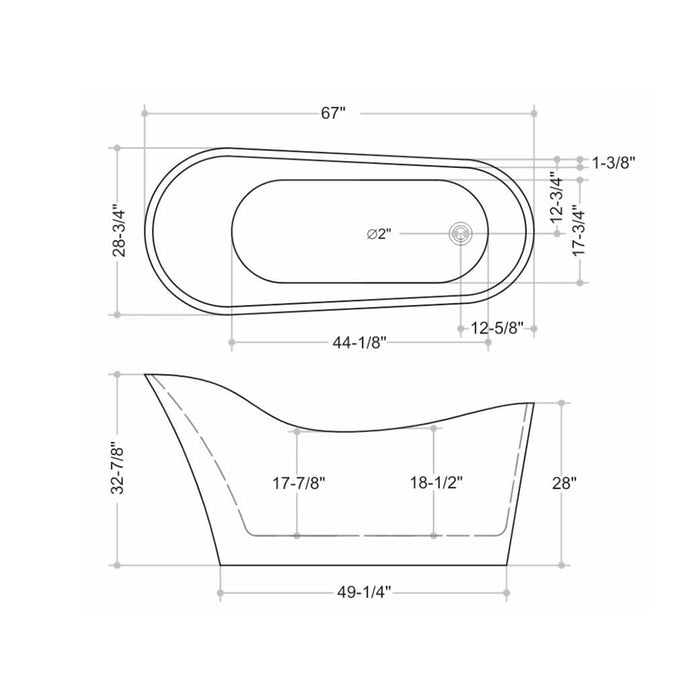 Bevel Round Bathtub - Free Standing - 67" Acrylic/White