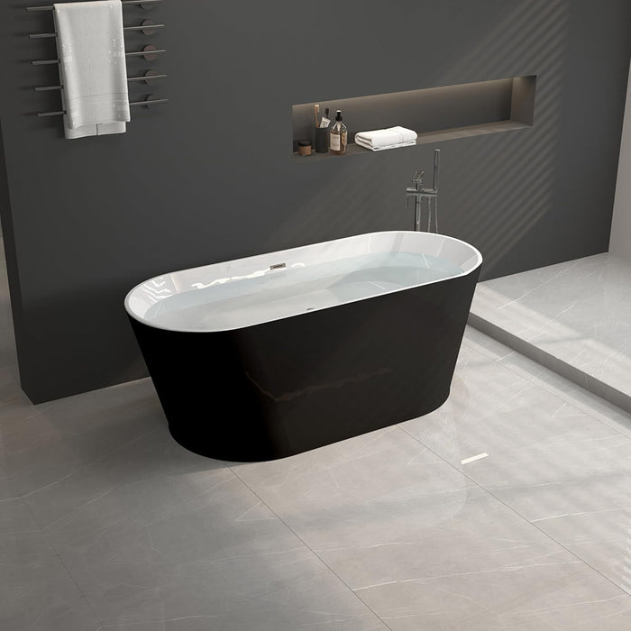 Sleek Round Bathtub - Free Standing - 59" Acrylic/Black And White