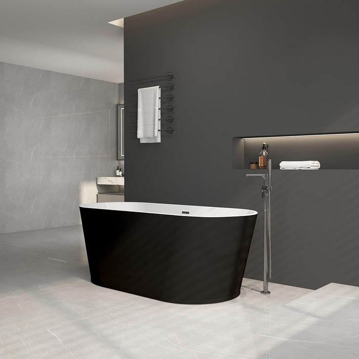 Sleek Round Bathtub - Free Standing - 67" Acrylic/Black And White