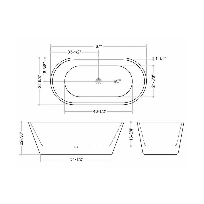 Sleek Round Bathtub - Free Standing - 67" Acrylic/Black And White