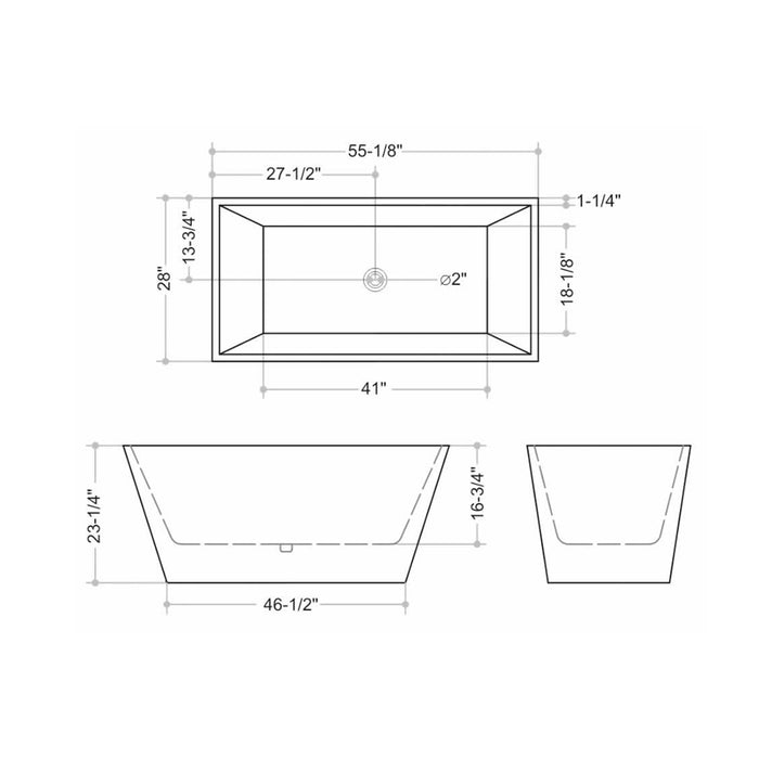 Sleek Square Bathtub - Free Standing - 55" Acrylic/White