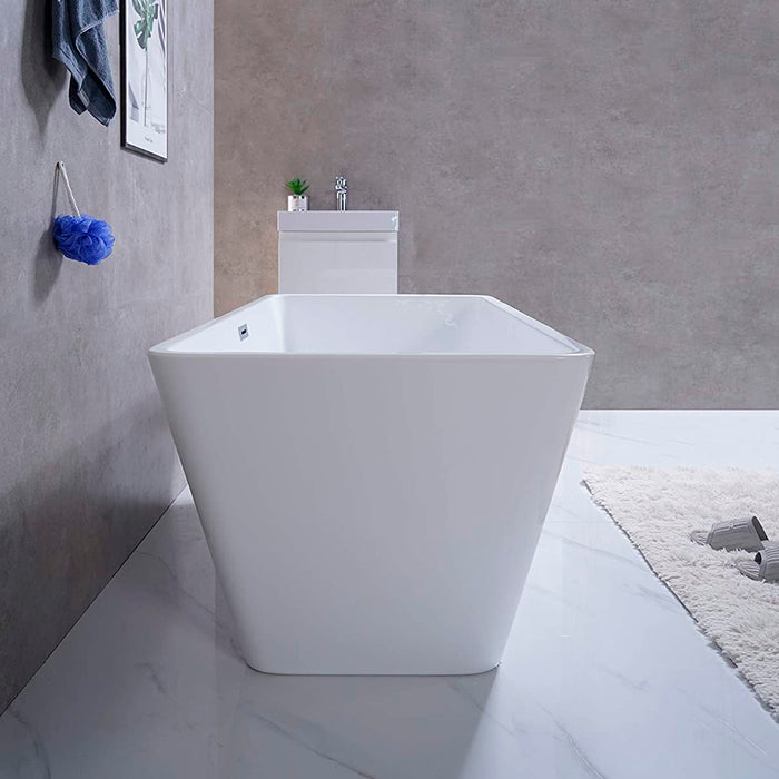 Sleek Square Bathtub - Free Standing - 55" Acrylic/White