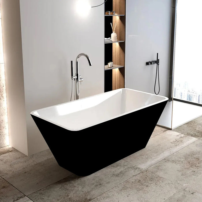 Sleek Square Bathtub - Free Standing - 59" Acrylic/Black And White