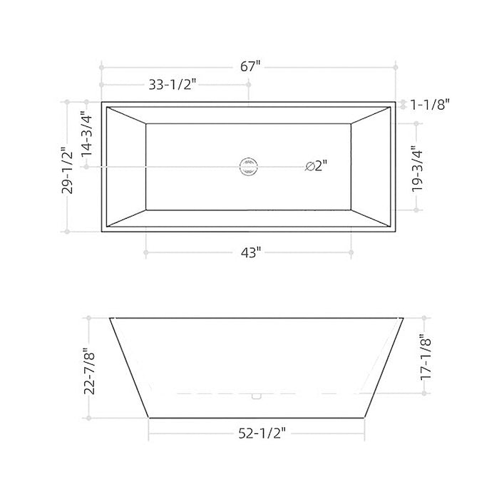 Sleek Square Bathtub - Free Standing - 67" Acrylic/White