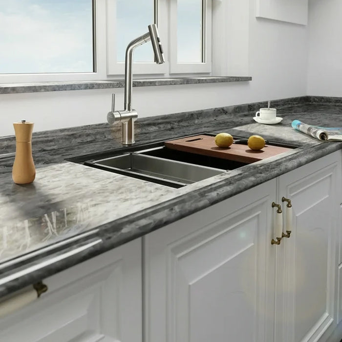 Handmade Workstation Single Bowl Kitchen Sink - Under Mount - 30" Stainless Steel/Satin