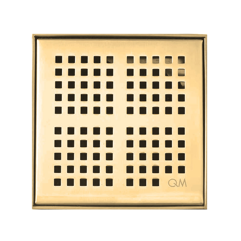 Delmar Kai Center Square Shower Drain - Floor Mount - 4" Stainless Steel/Gold