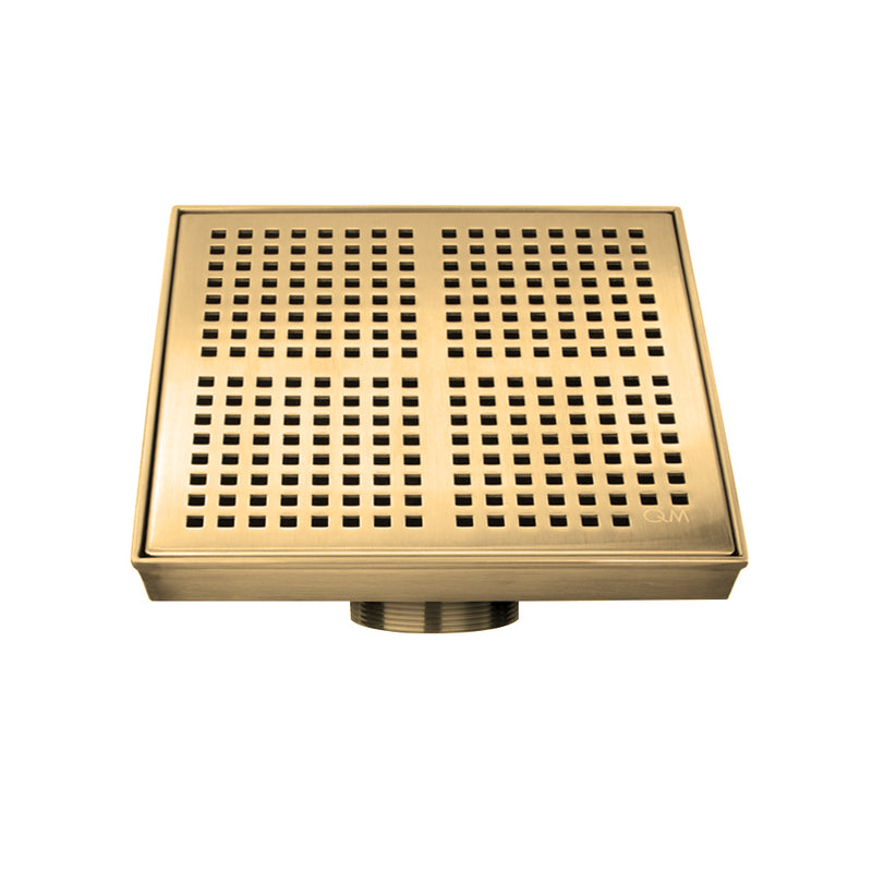 Delmar Kai Center Square Shower Drain - Floor Mount - 6" Stainless Steel/Gold