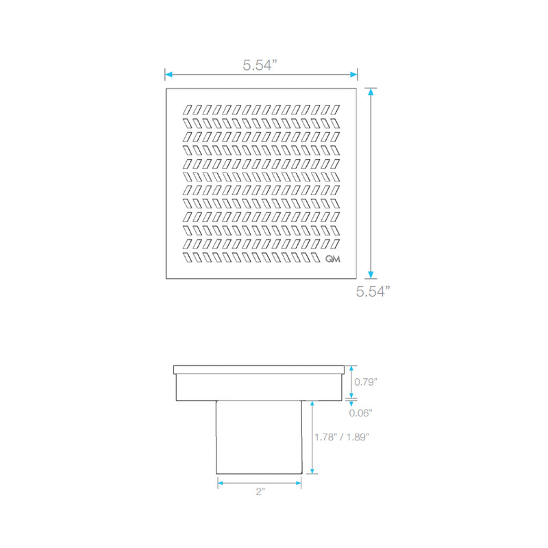 Delmar Kai Center Square Shower Drain - Floor Mount - 6" Stainless Steel/Bronze
