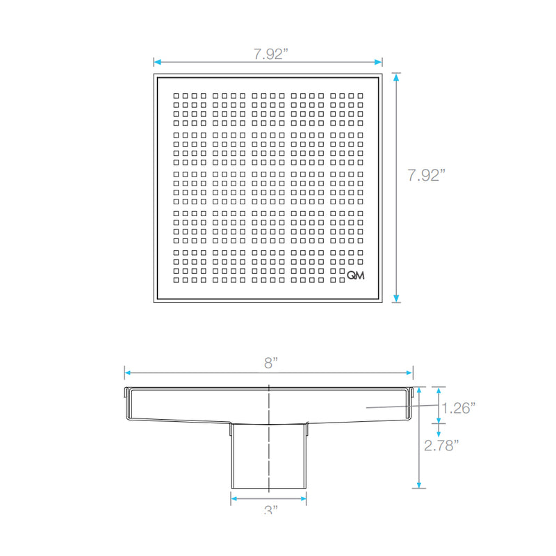 Delmar Kai Center Square Shower Drain - Floor Mount - 8" Stainless Steel/Satin