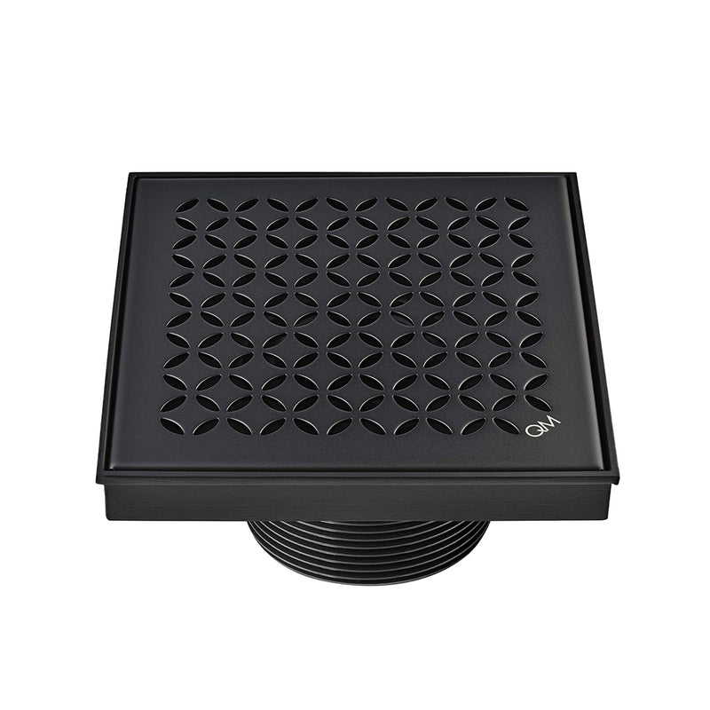 Delmar Lotus Center Square Shower Drain - Floor Mount - 6" Stainless Steel/Black