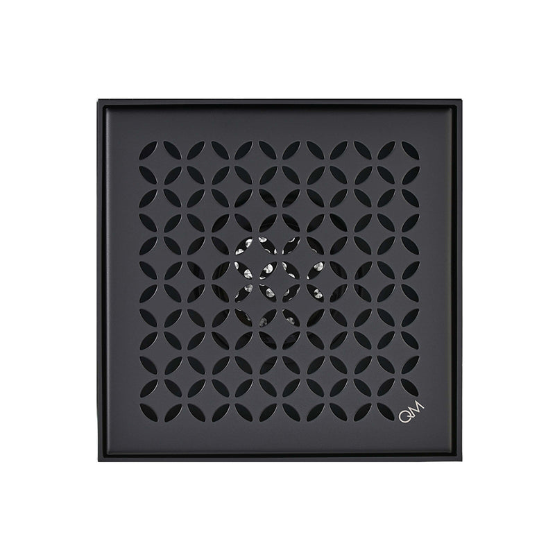 Delmar Lotus Center Square Shower Drain - Floor Mount - 6" Stainless Steel/Black