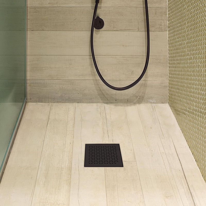 Delmar Lotus Center Square Shower Drain - Floor Mount - 6" Stainless Steel/Black