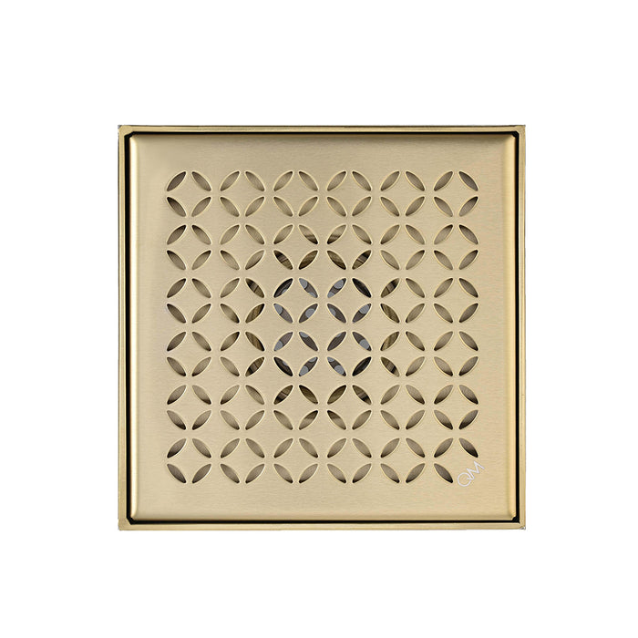 Delmar Lotus Center Square Shower Drain - Floor Mount - 6" Stainless Steel/Gold