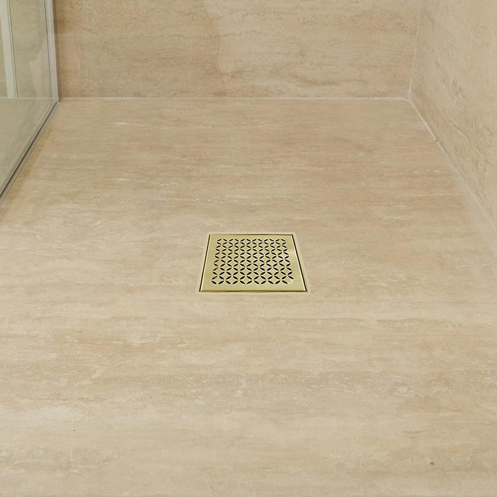 Delmar Lotus Center Square Shower Drain - Floor Mount - 6" Stainless Steel/Gold