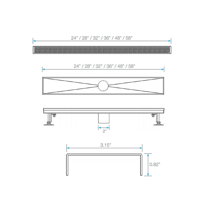 Lotus Delmar Standard Length Plain Edge Linear Shower Drain - Floor Mount - 48" Stainless Steel/Black