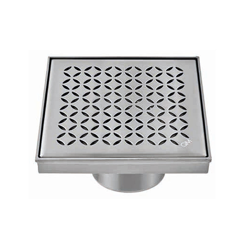 Delmar Lotus Center Square Shower Drain - Floor Mount - 6" Stainless Steel/Satin