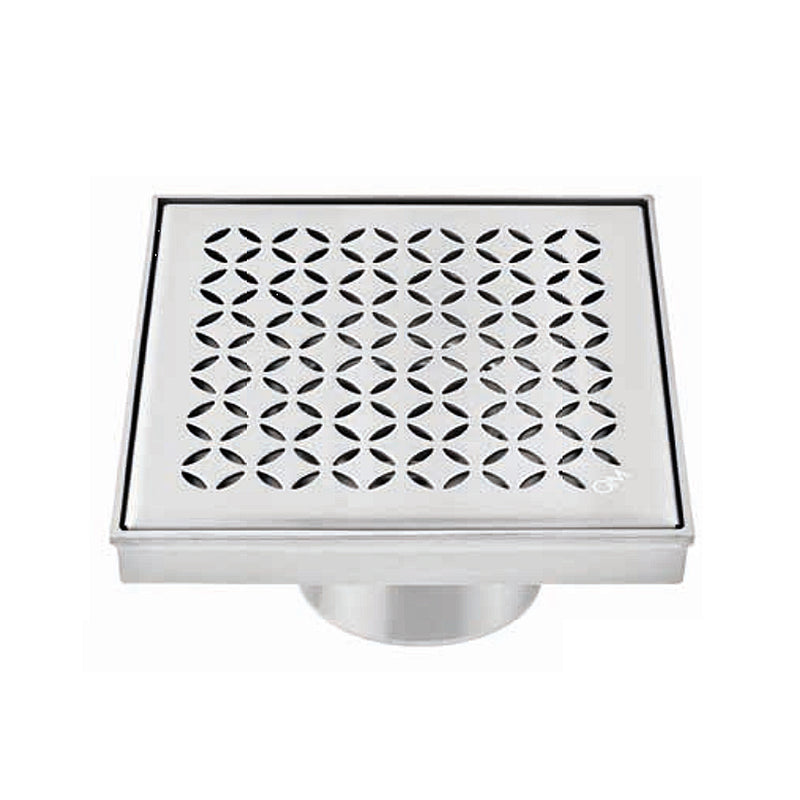 Delmar Lotus Center Square Shower Drain - Floor Mount - 6" Stainless Steel/Polished