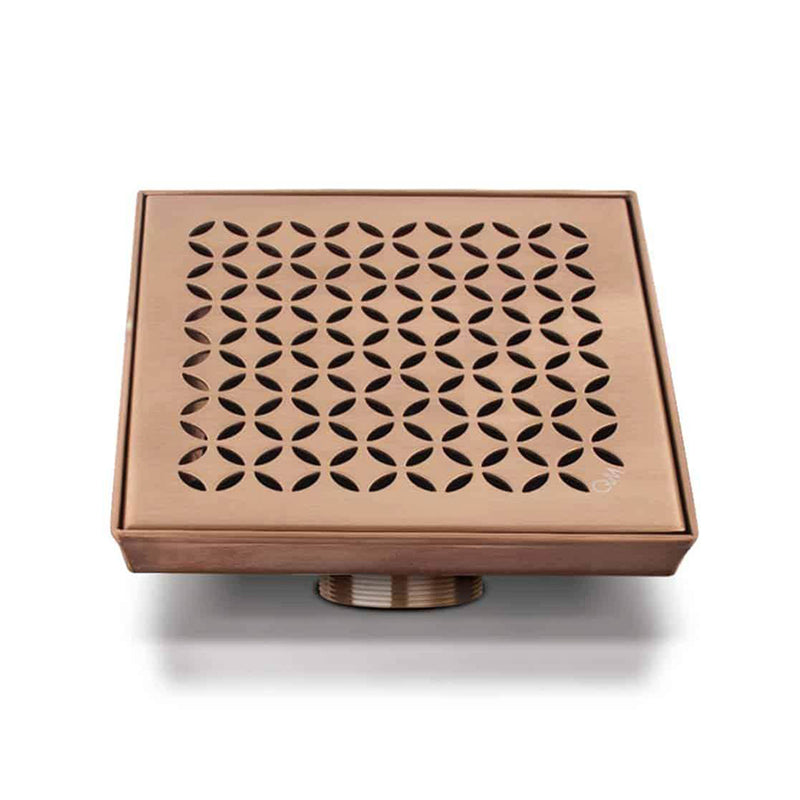 Delmar Lotus Center Square Shower Drain - Floor Mount - 6" Stainless Steel/Bronze