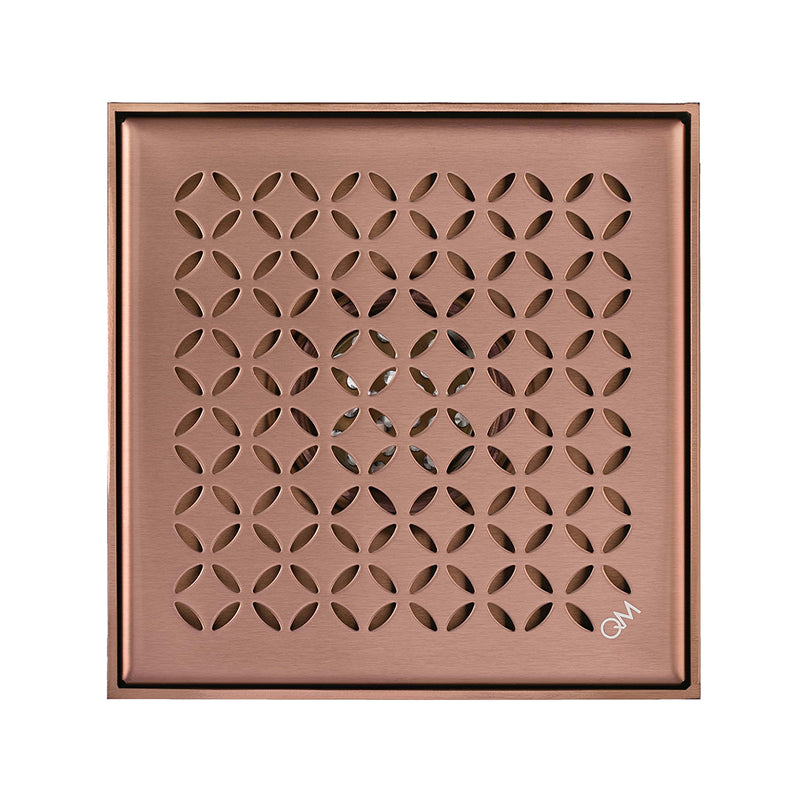 Delmar Lotus Center Square Shower Drain - Floor Mount - 6" Stainless Steel/Bronze