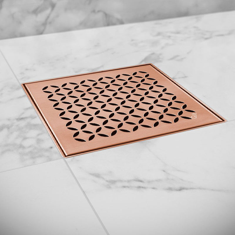 Delmar Lotus Center Square Shower Drain - Floor Mount - 6" Stainless Steel/Bronze